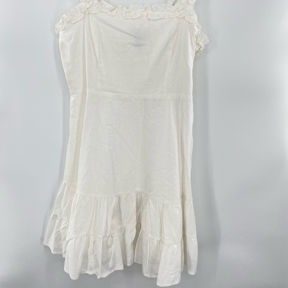 Aqua NWT Ruffled Strap Mini Dress Sleeveless Smocked Linen Blend White Large New - Picture 3 of 13